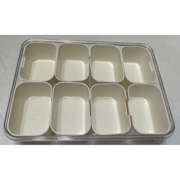 LOT of 2 Aurdeayl Brand 8-pc. Snack Bowls w/Handle & Clear Lid Beige Color (NEW) - Picture 2 of 15